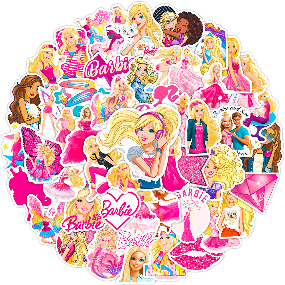 50Pcs Cute Pink Pretty Girls Princess Barbie Stickers For Girl Laptop Book Wall Vinyl Cartoon Barbies Doll Sticker