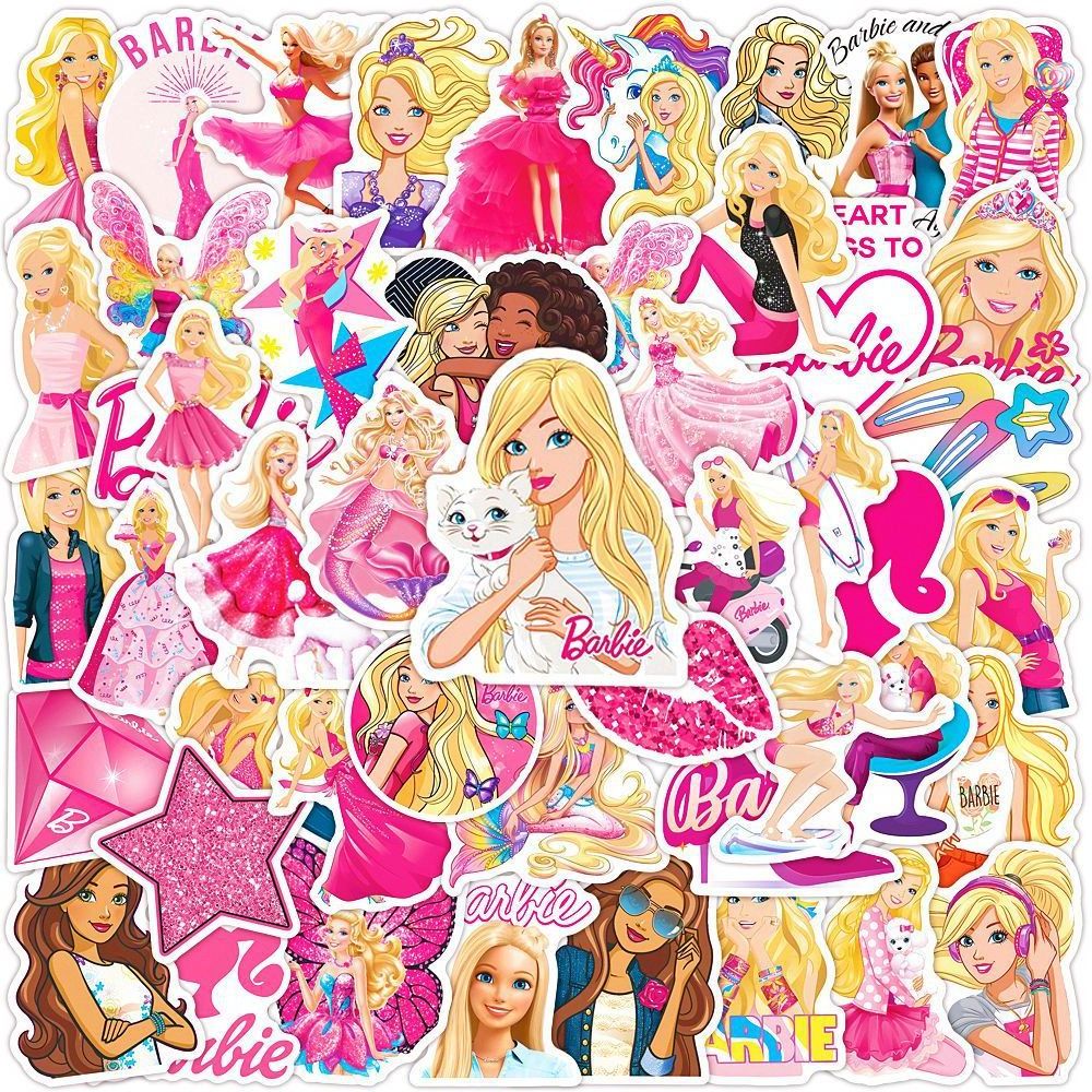 50Pcs Cute Pink Pretty Girls Princess Barbie Stickers For Girl Laptop Book Wall Vinyl Cartoon Barbies Doll Sticker