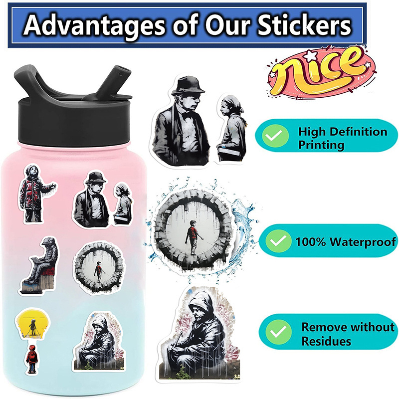 50Pcs Banksy Abstract Art Style Stickers For Teens Notebook Room Door Wall Graffiti Decoration Sticker