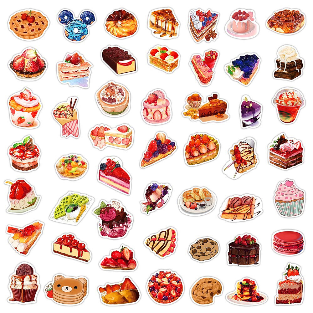 50Pcs Food Dessert Ice Cream Cartoon Graffiti Stickers For Kid Decor Bottle Wall Home Table Cute Snack Sticker