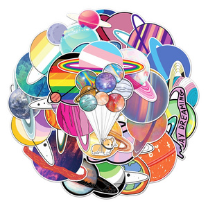 50Pcs Colorful Planet Galaxy Stickers For Girl Bottle Laptop Waterproof Label Cartoon Decoration Sticker