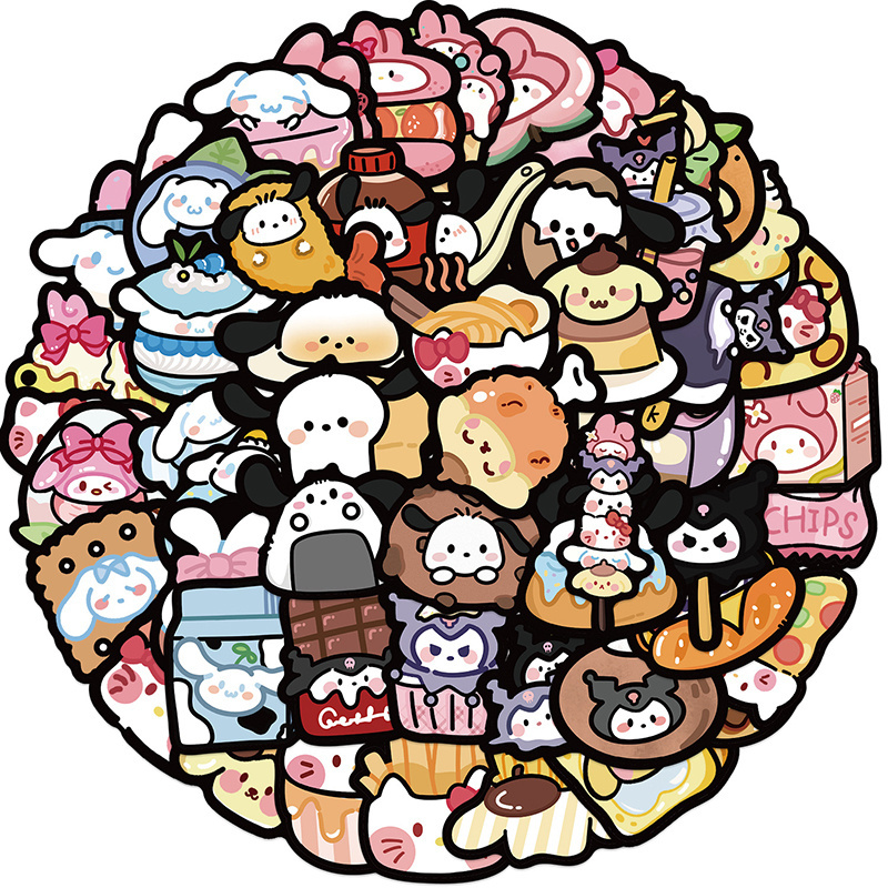 50Pcs Cute Cartoon Sanrio Foods Stickers My Melody Luggage Cup Decor Kawaii Sticker for kids