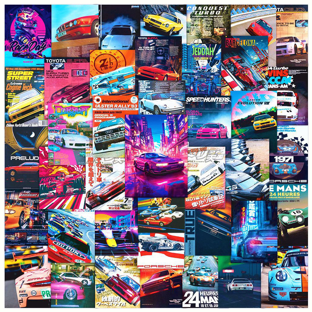 50Pcs Cool Fashional Japanese JDM Magazine Cover Sport Racing Car Poster Graffiti Stickers