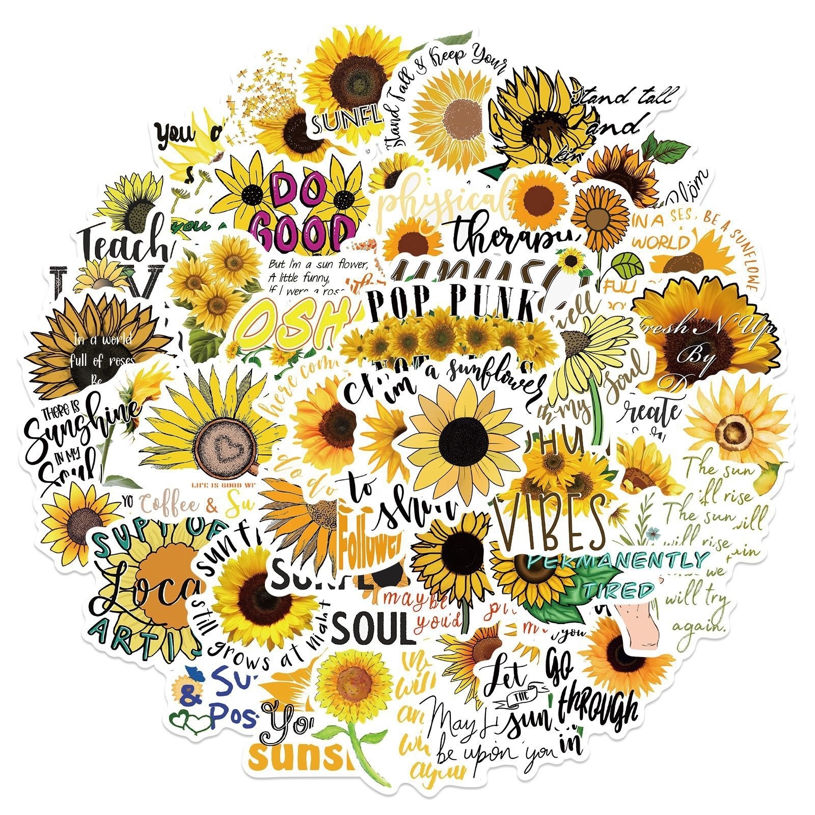 50Pcs Sunshine Sunflower Stickers For Notebook Door Laptop Luggage Car DIY Graffiti Decoration Sticker