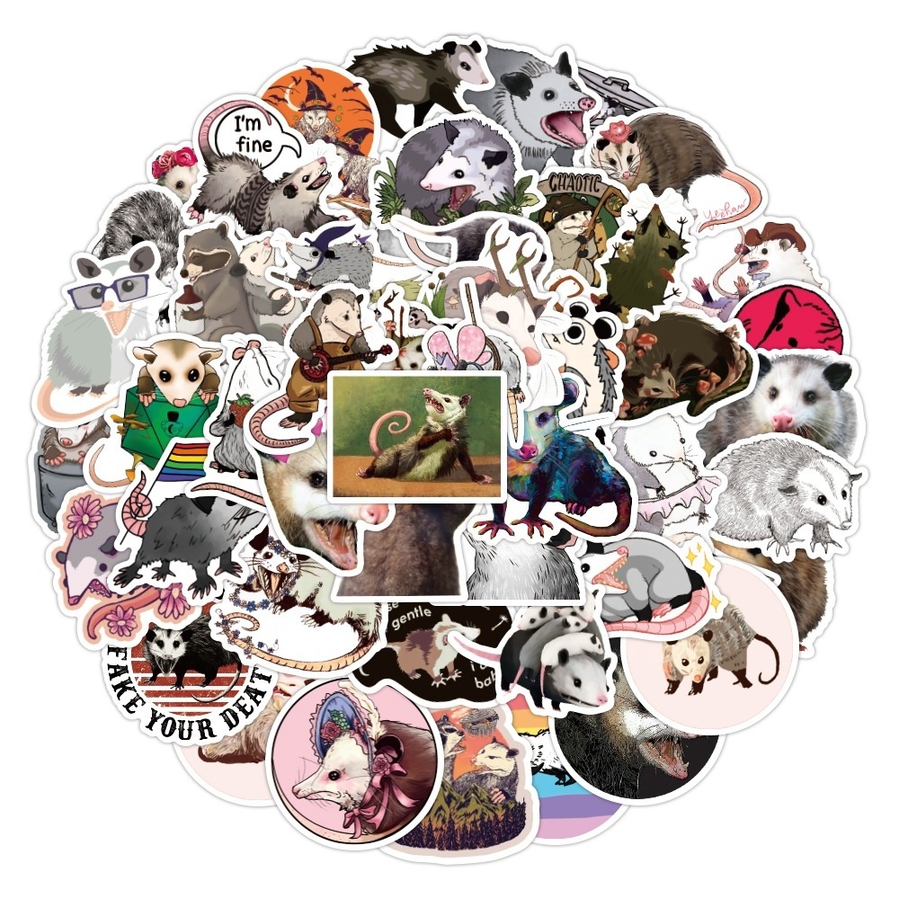 50Pcs Cute Cartoon Opossum Stickers For Kids Girl Laptop Luggage Graffiti Die Cut Mouse Label sticker