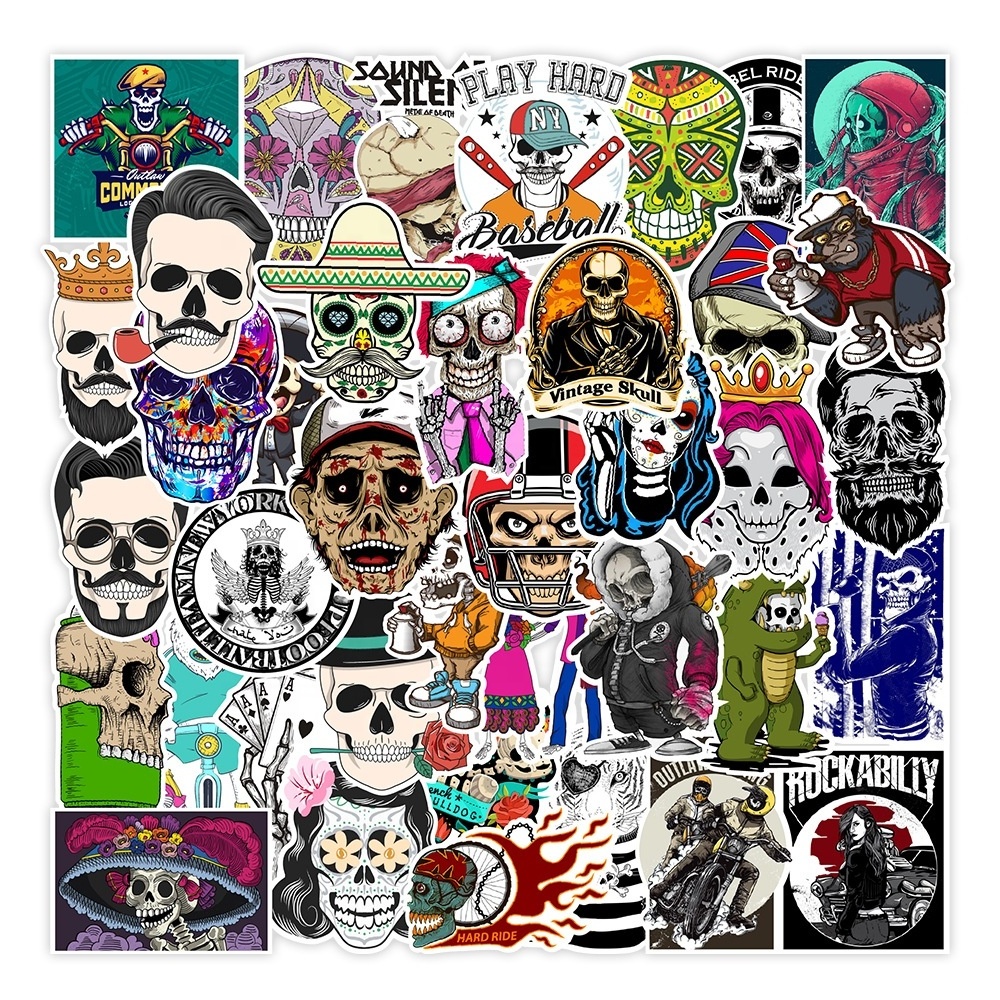 100Pcs Pop Cool Hip Hop Skull Logo Stickers Decor For Teen Laptop Luggage Die Cut Skulls Stickers PVC