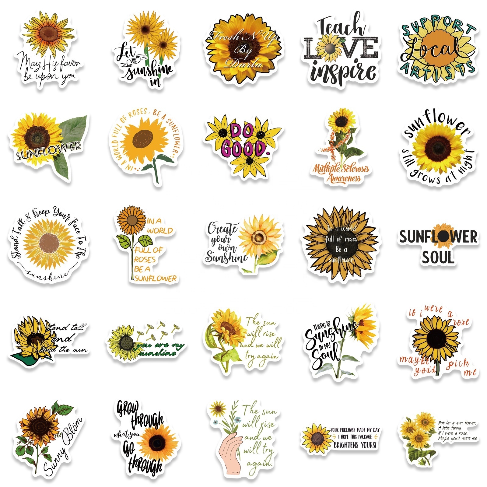 50Pcs Sunshine Sunflower Stickers For Notebook Door Laptop Luggage Car DIY Graffiti Decoration Sticker