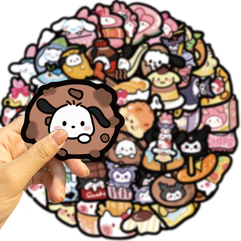 50Pcs Cute Cartoon Sanrio Foods Stickers My Melody Luggage Cup Decor Kawaii Sticker for kids