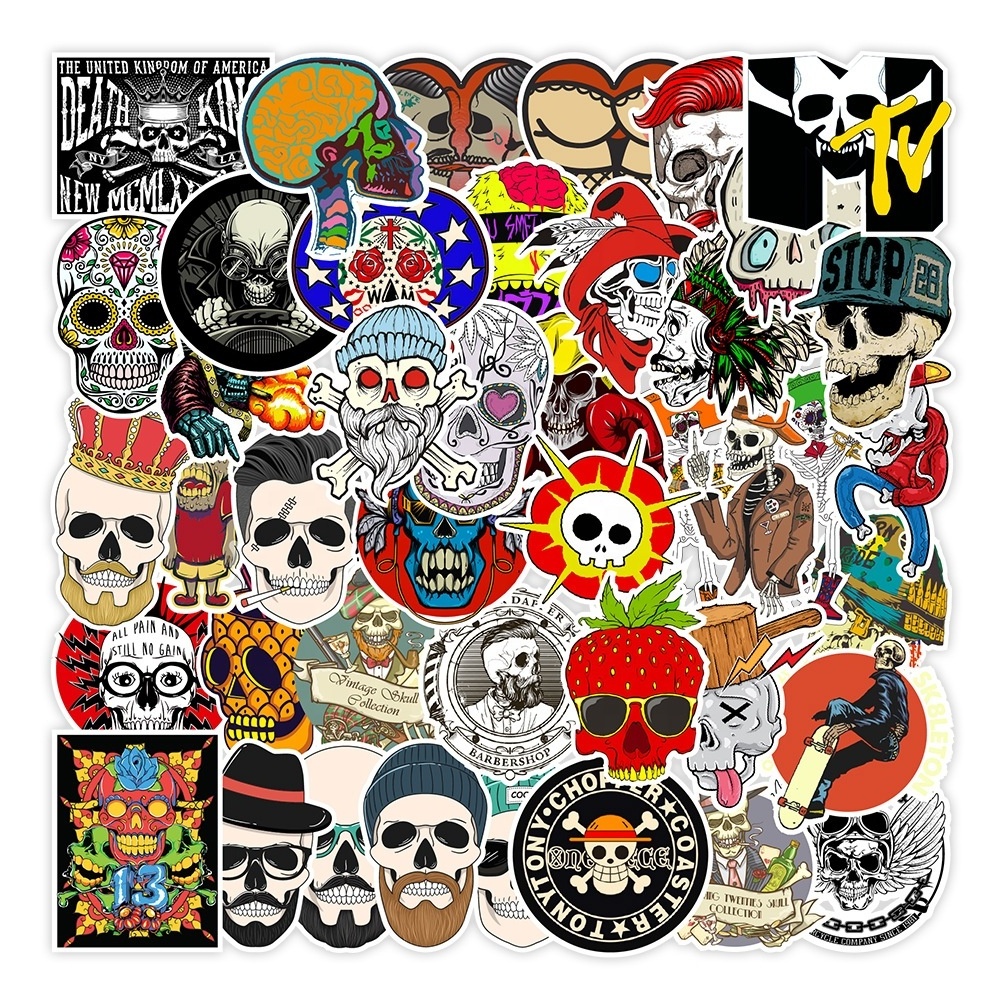 100Pcs Pop Cool Hip Hop Skull Logo Stickers Decor For Teen Laptop Luggage Die Cut Skulls Stickers PVC