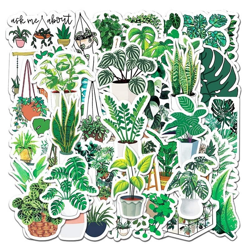 50Pcs Cartoon Green Plants Graffiti Sticker For Home Room Waterproof Decor Skateboard Stickers Printing