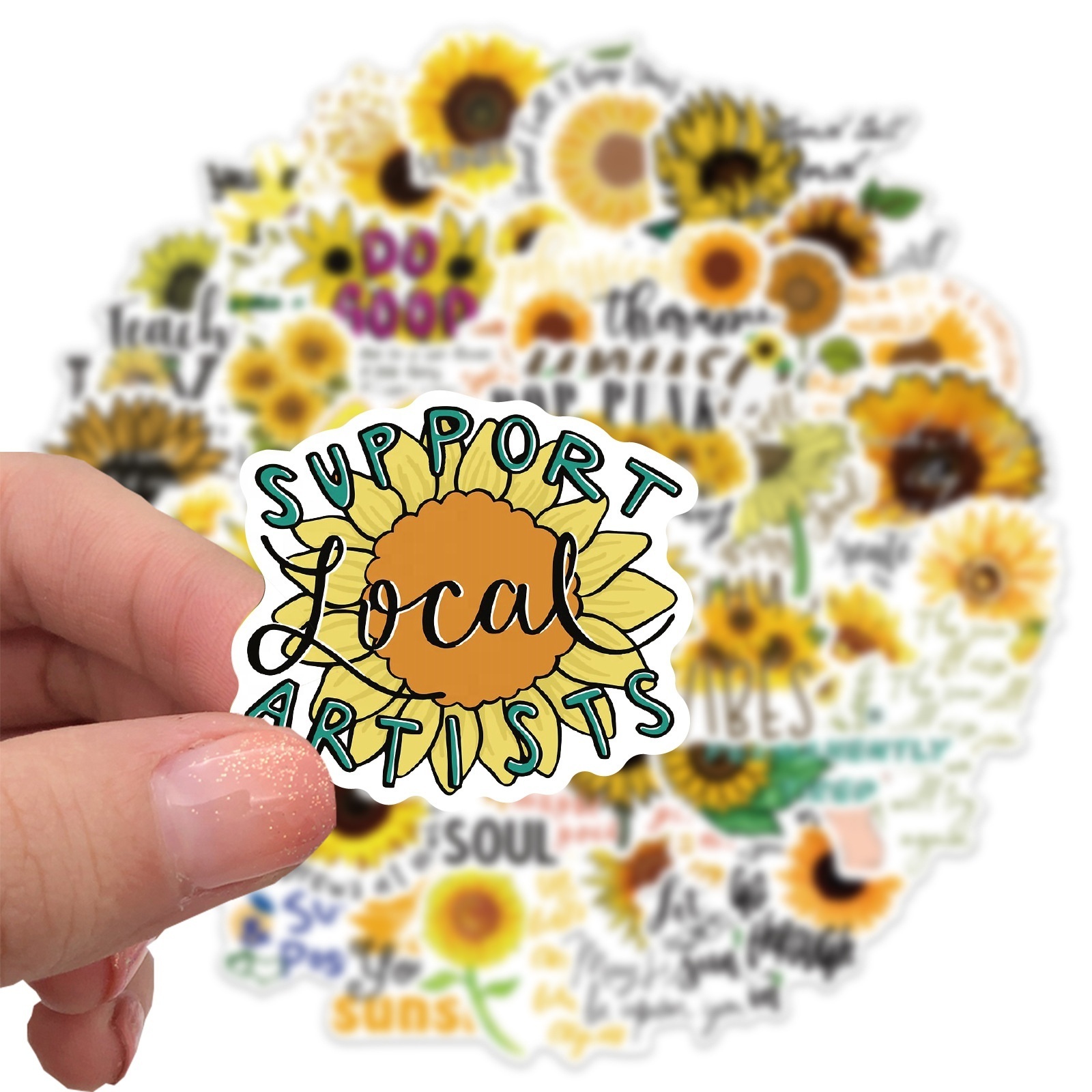 50Pcs Sunshine Sunflower Stickers For Notebook Door Laptop Luggage Car DIY Graffiti Decoration Sticker