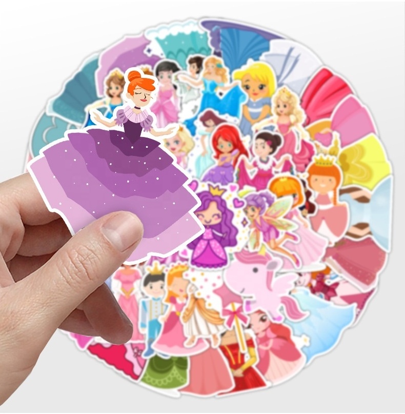 50Pcs Cute Princess Stickers For Girls Room Notebook Luggage Laptop Door Cartoon Decor Waterproof Sticker