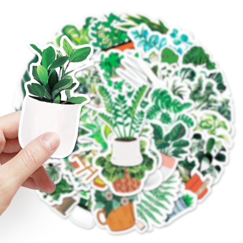 50Pcs Cartoon Green Plants Graffiti Sticker For Home Room Waterproof Decor Skateboard Stickers Printing