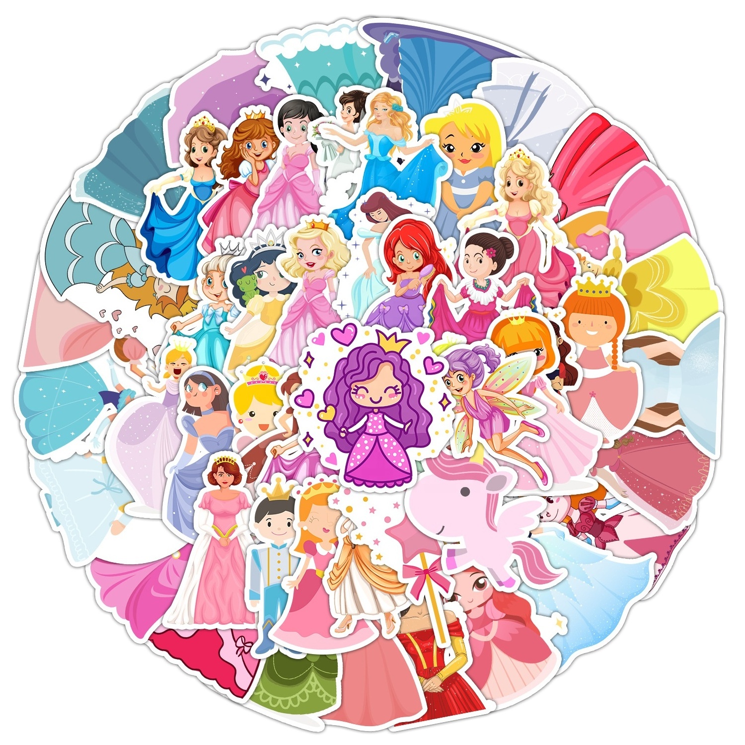 50Pcs Cute Princess Stickers For Girls Room Notebook Luggage Laptop Door Cartoon Decor Waterproof Sticker