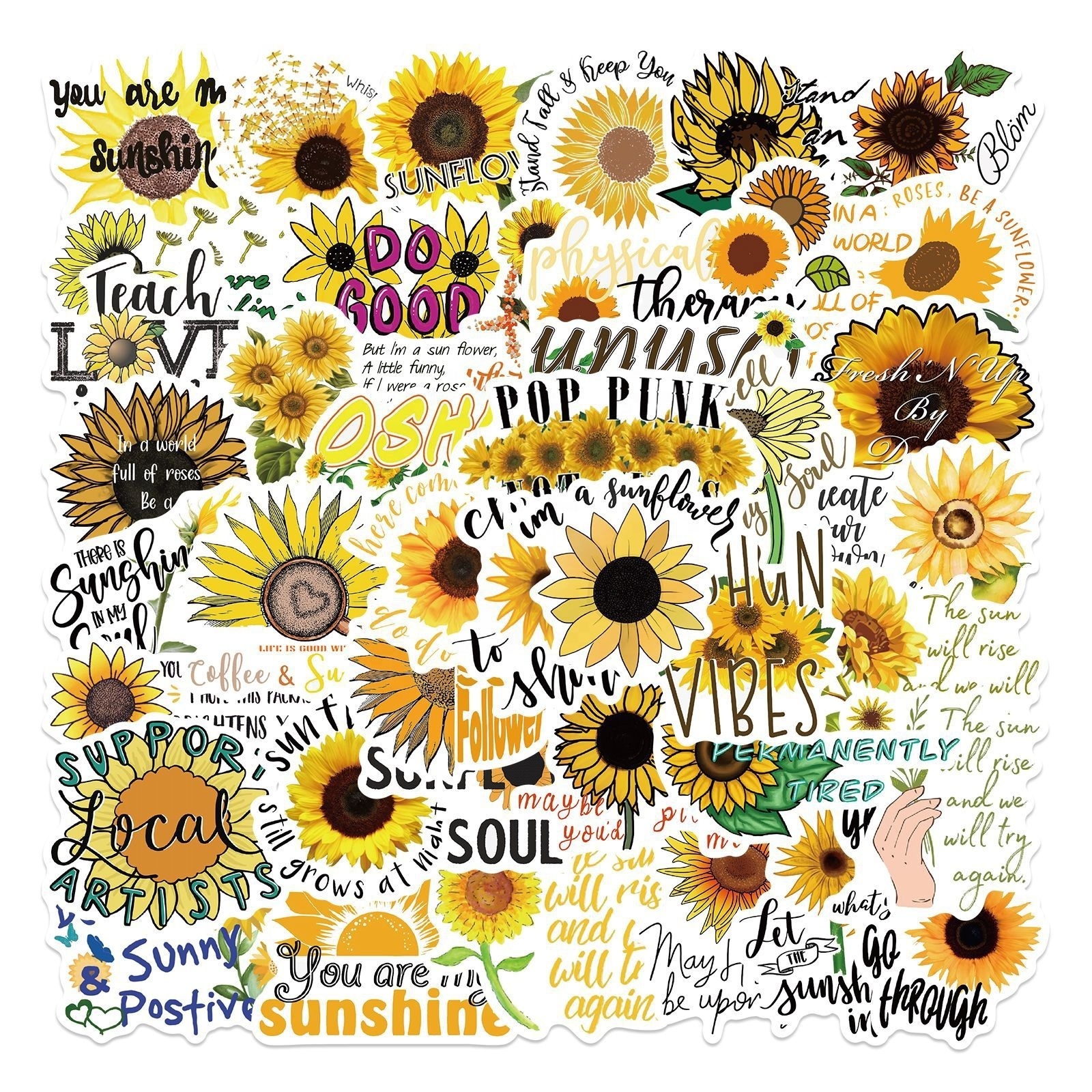 50Pcs Sunshine Sunflower Stickers For Notebook Door Laptop Luggage Car DIY Graffiti Decoration Sticker