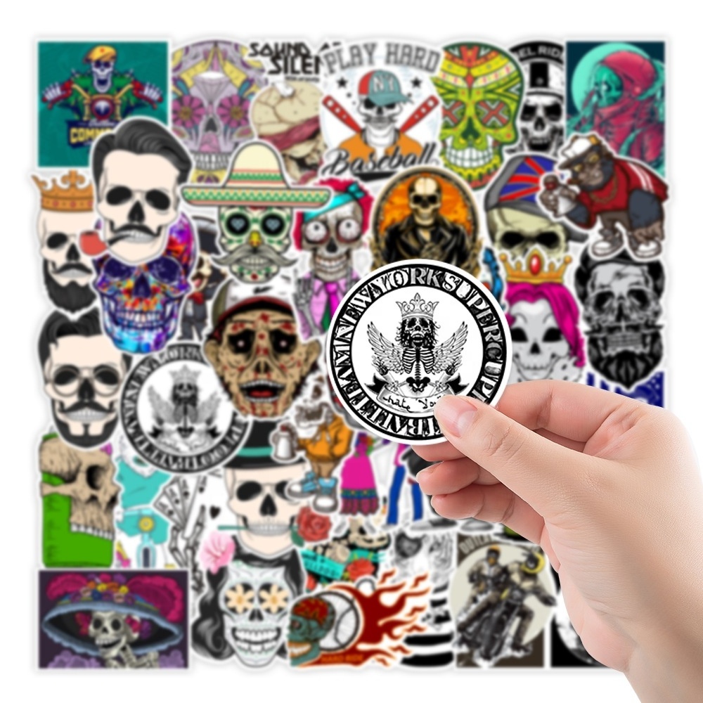 100Pcs Pop Cool Hip Hop Skull Logo Stickers Decor For Teen Laptop Luggage Die Cut Skulls Stickers PVC