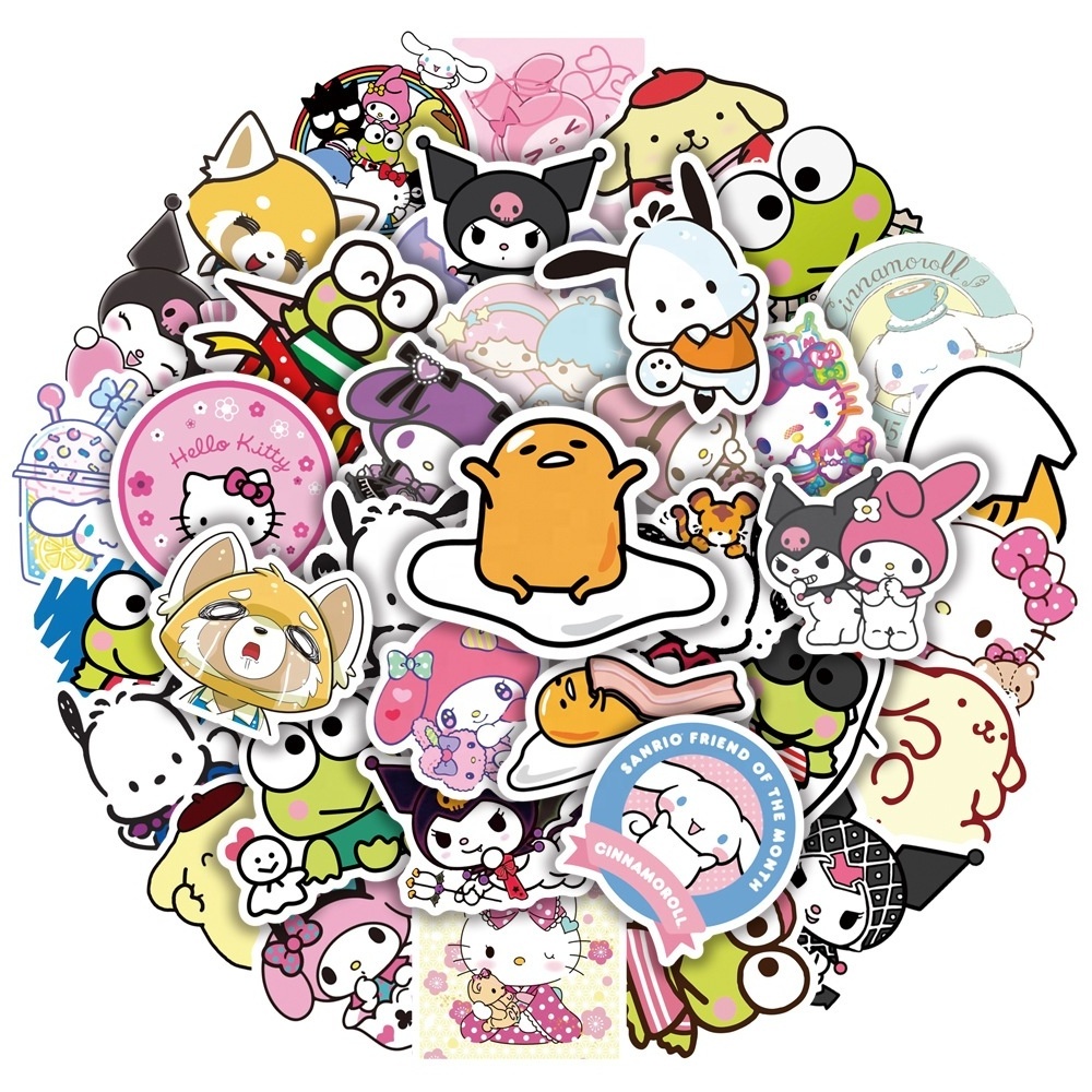 50Pcs Cute Cartoon Sanrio Stickers My Melody Kuromi Luggage Skateboard Bottle Decor Kawaii Sticker for kids