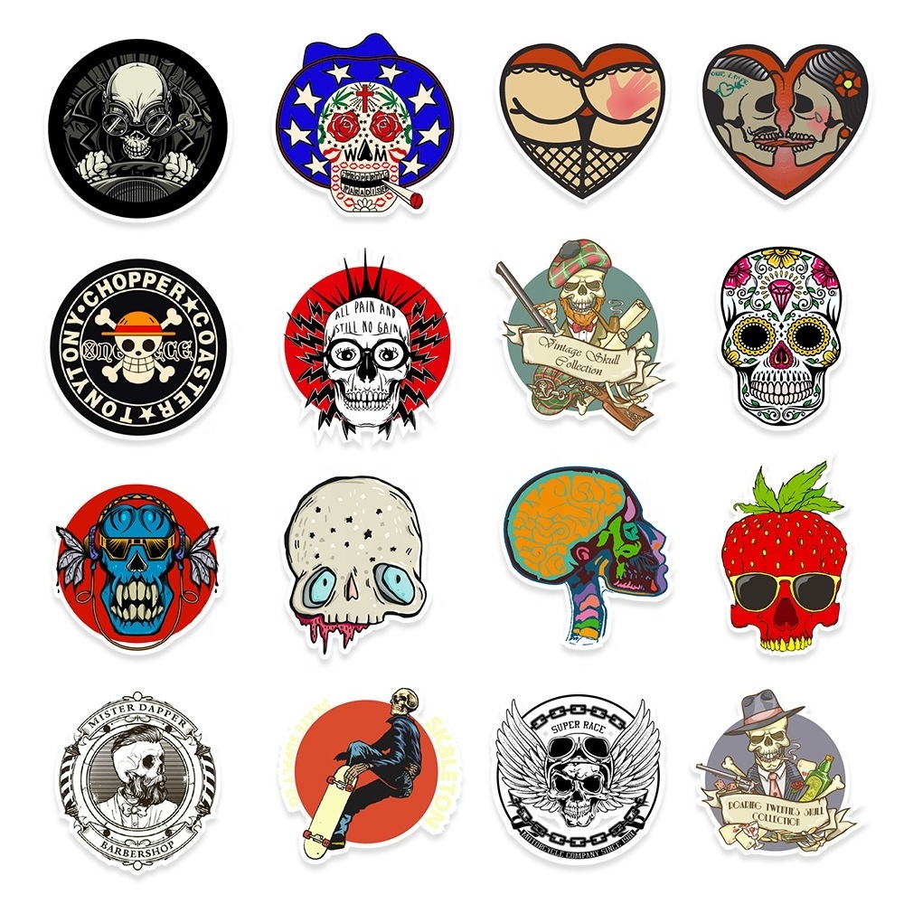 100Pcs Pop Cool Hip Hop Skull Logo Stickers Decor For Teen Laptop Luggage Die Cut Skulls Stickers PVC