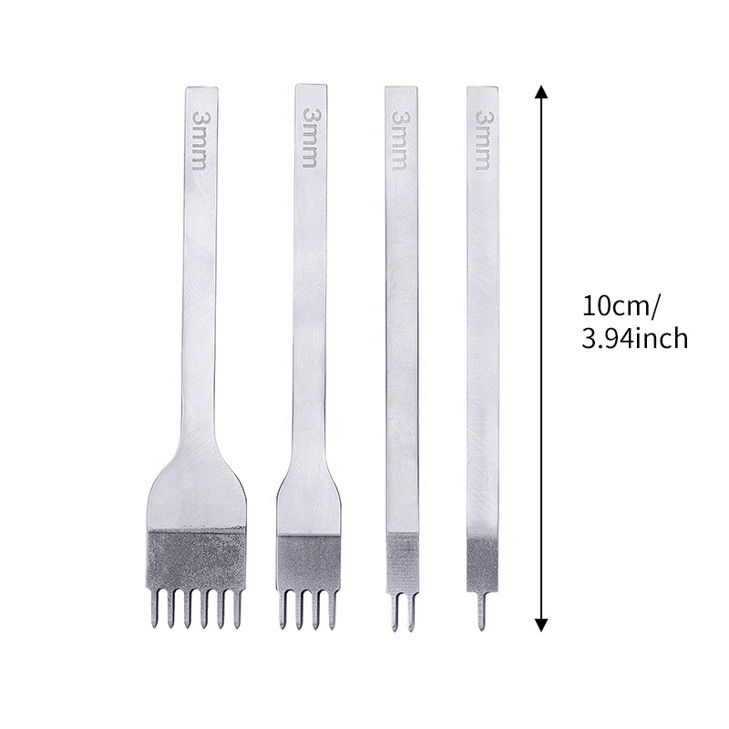 4Pcs/Set  3mm  Leather Stitching Chisel Set  DIY 1/2/4/6 Prong Punch Leather Hand Craft Kits