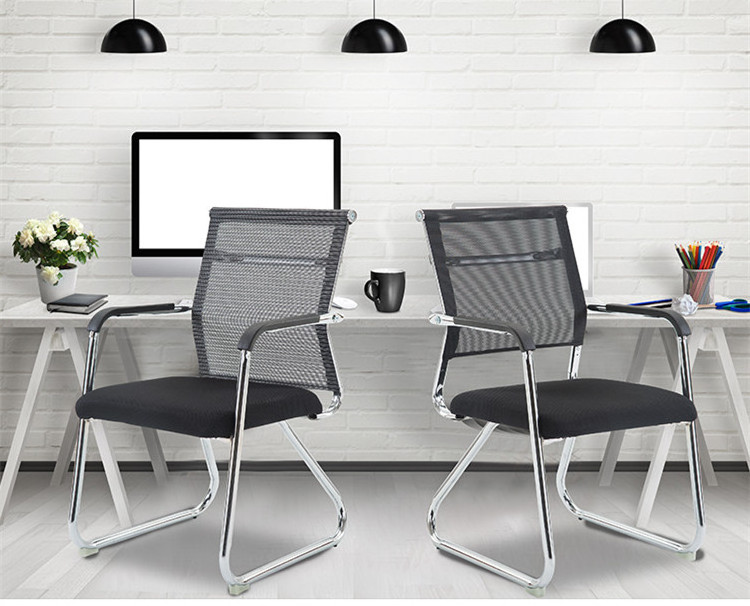 Modern Style Fabric Office Chair for Meetings Fixed Base with Bow Leg Staff Meeting Chair without Wheels