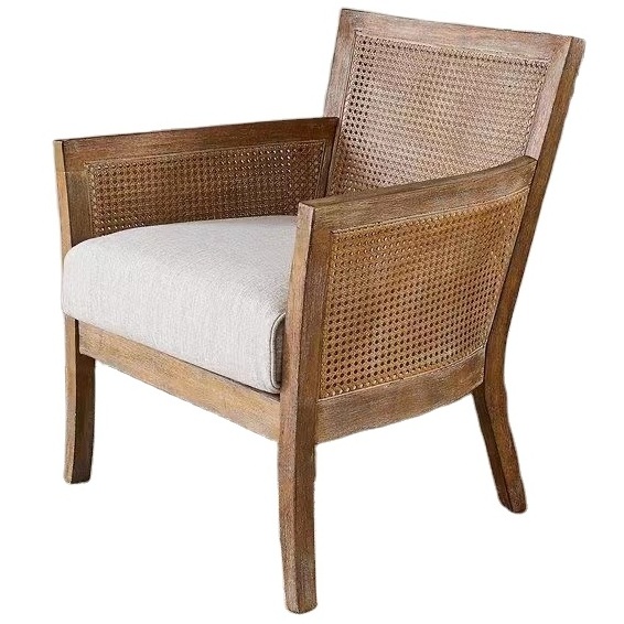 Free Sample Wooden Home Furniture Rattan Wicker Back with Soft Cushion Kitchen Dining Wood Restaurant Chair