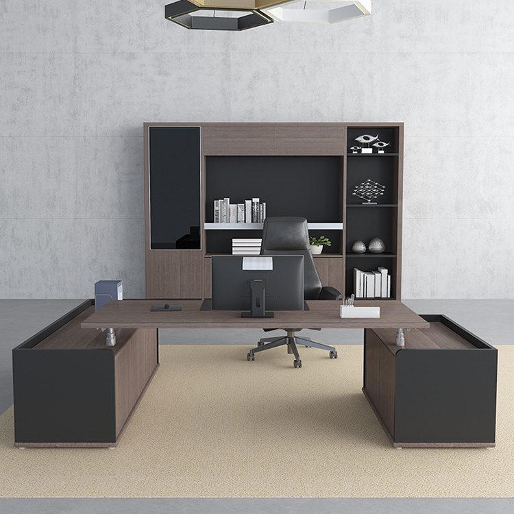 New Design Lifting Office Furniture Executive Standing Desk Height-adjustable Manager Boss Desk With Double Side Cabinets