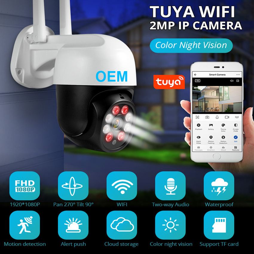 Drop Shipping 2MP TUYA PTZ Waterproof IP Wireless Home Security Camera WiFi Night Vision video for Indoor & Outdoor IP67 camera