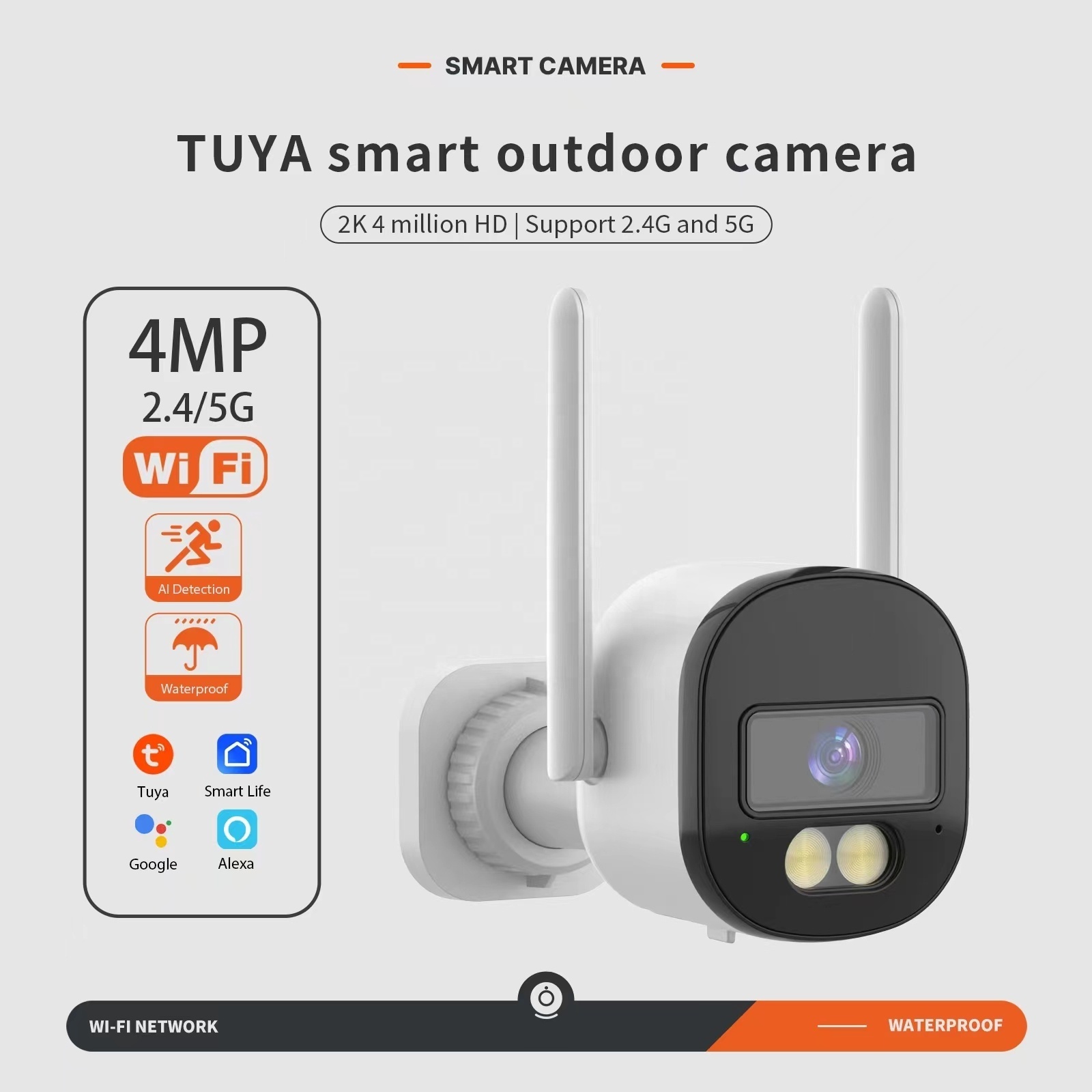 Outdoor Tuya Smart Security Camera 2K 4MP Full HD WiFi Smart Bluetooth Network Two-Way Intercom Auto Tracking IP67 Waterproof