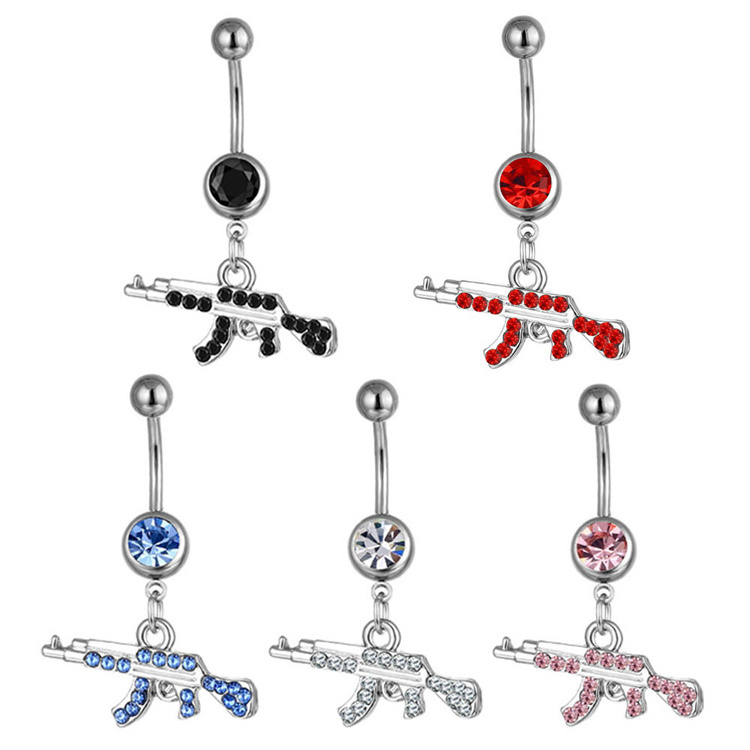 Hot Sale Belly Button Piercing Gun Shape Dangle Navel Ring 316l Stainless Steel Body Piercing Jewelry