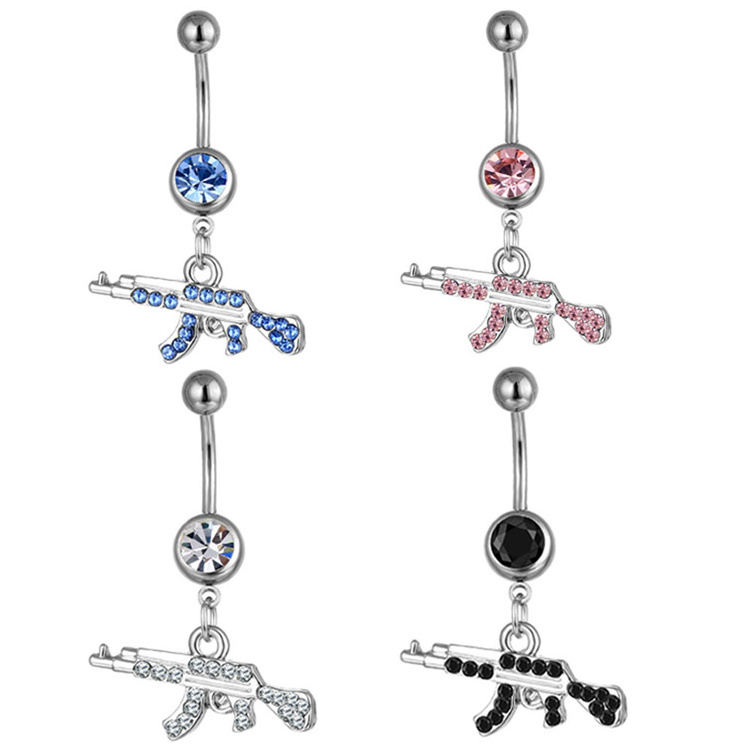 Hot Sale Belly Button Piercing Gun Shape Dangle Navel Ring 316l Stainless Steel Body Piercing Jewelry