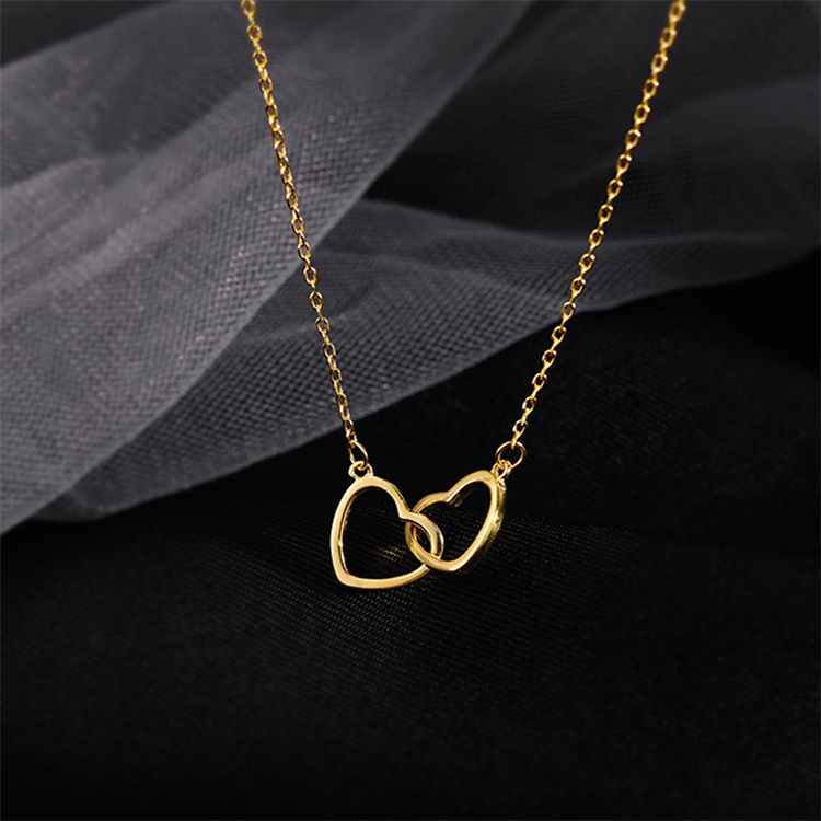 Wholesale New High Quality Women Trendy Titanium Steel Gold Double Love Heart Peach Pendent Necklaces