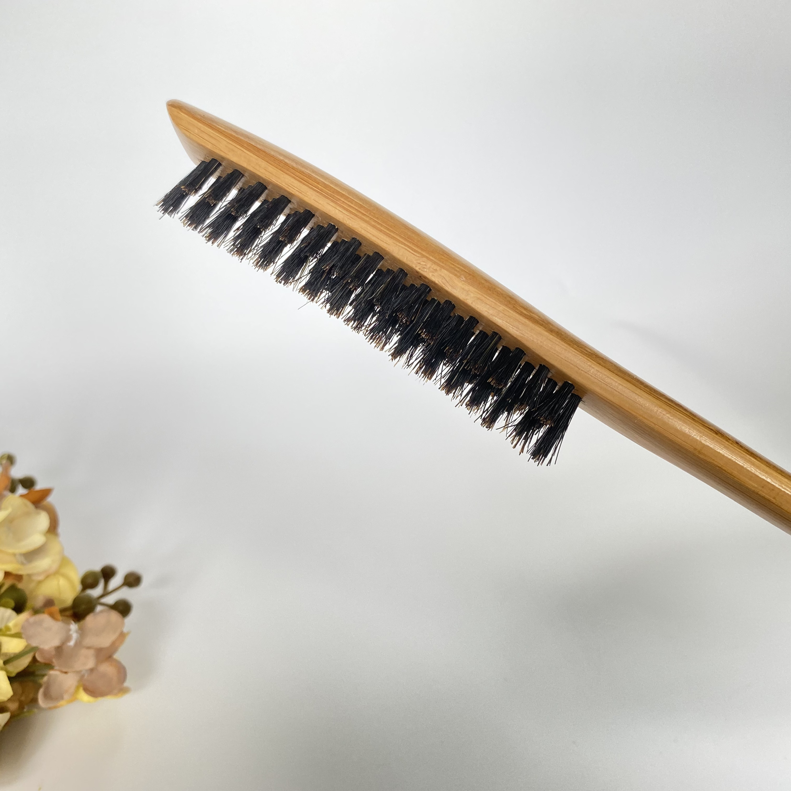 Professional Design Best Quality Curved Natural Bamboo 100% Boar Bristles Teasing Brush