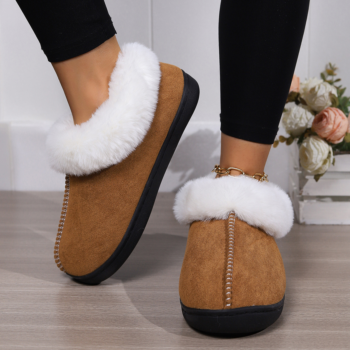 Stock Factory Lovely Warm Winter Soft Plush Warm Slippers Comfortable Slip-resistant Indoor&Outdoor Fur Suede Slippers Shoes