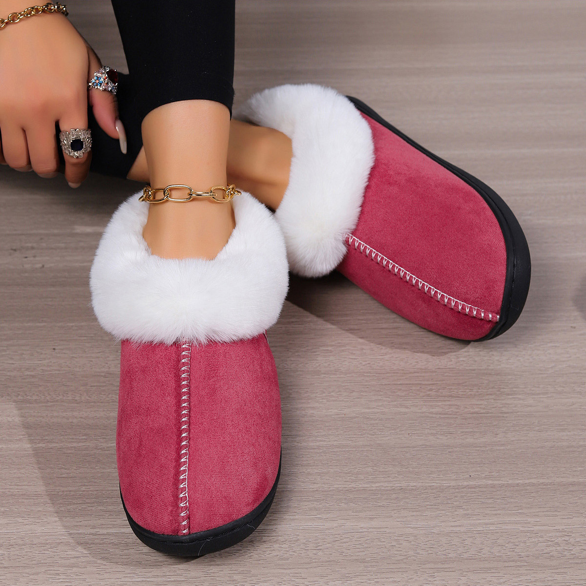 Stock Factory Lovely Warm Winter Soft Plush Warm Slippers Comfortable Slip-resistant Indoor&Outdoor Fur Suede Slippers Shoes