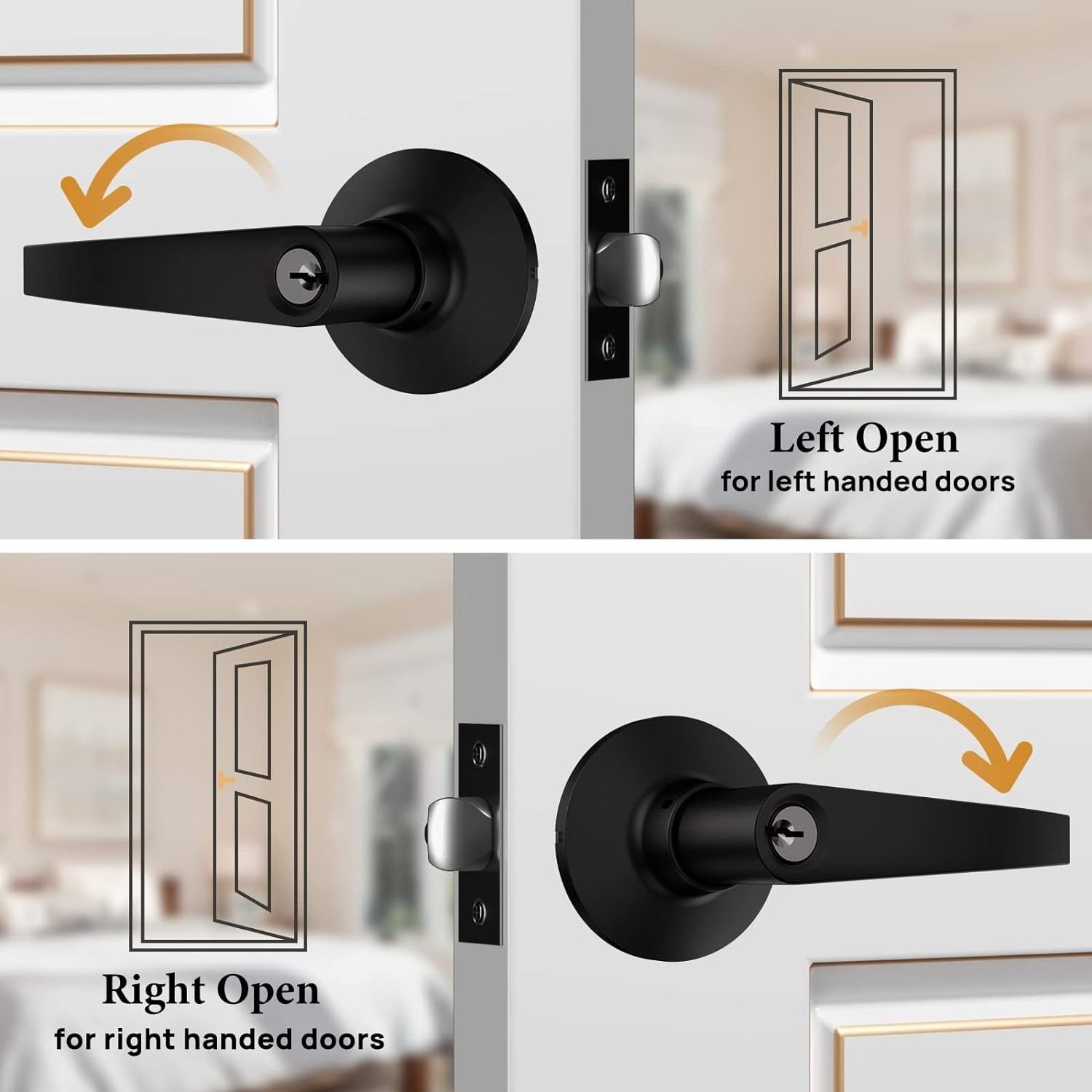 1set Matte Black Keyed Entry Lever Lock for Exterior Door and Front Door, Heavy Duty Lever Door Lock Handle