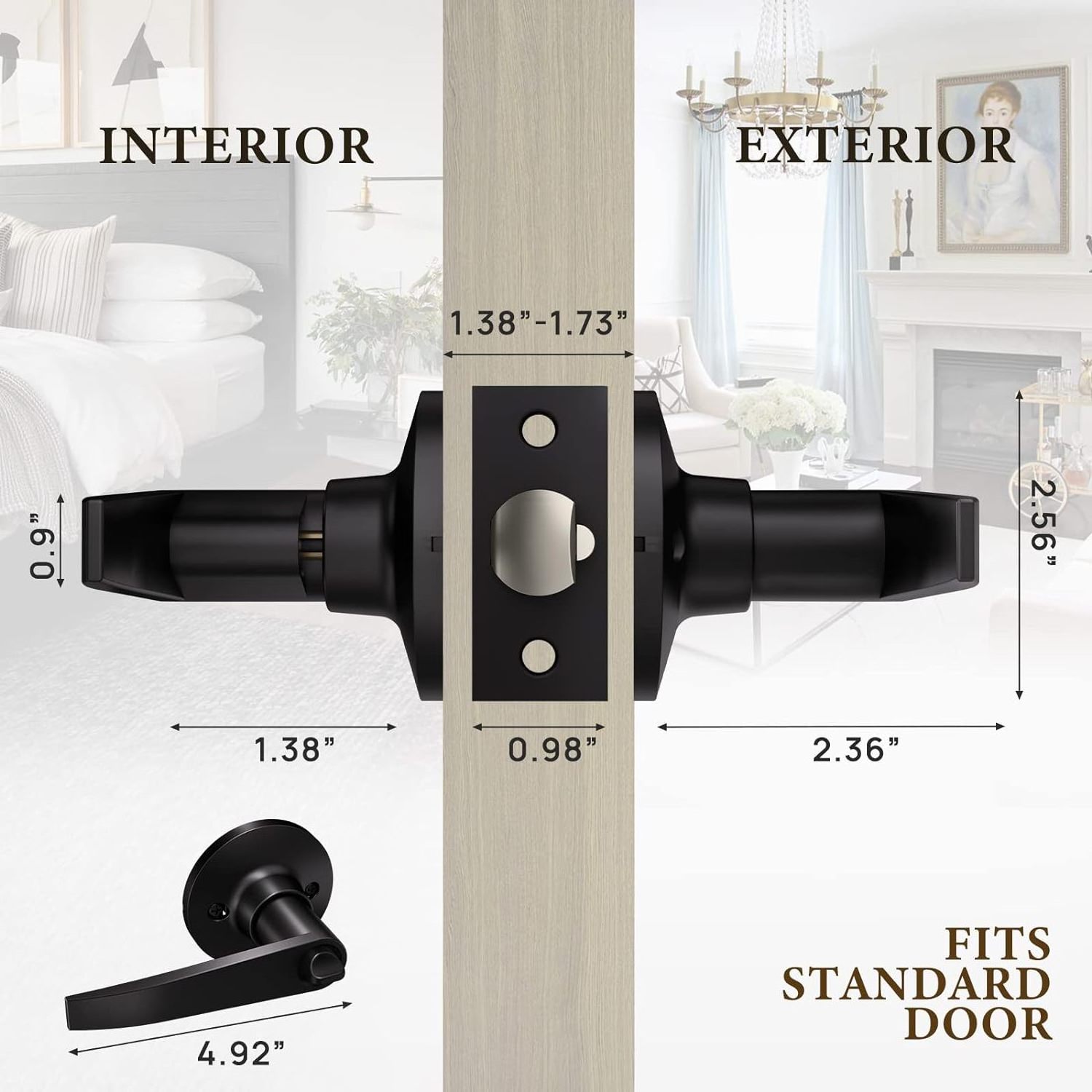 1set Matte Black Keyed Entry Lever Lock for Exterior Door and Front Door, Heavy Duty Lever Door Lock Handle