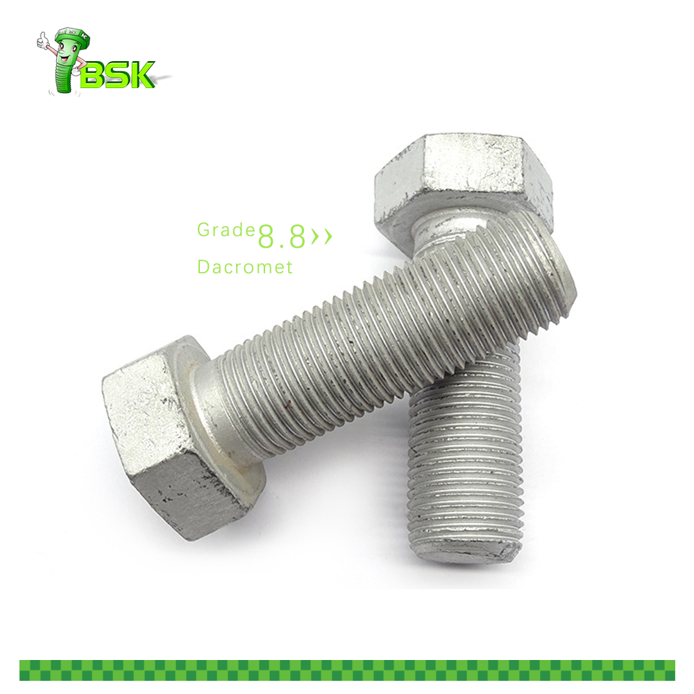 BSK Carbon steel Dacromet Hex Bolt With Hex Nut Spring Lock Washer Plain Washer Hex Head Bolt Set