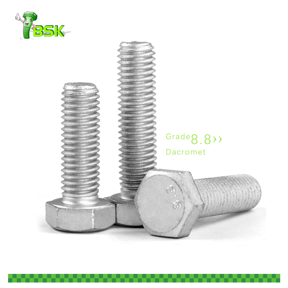 BSK Carbon steel Dacromet Hex Bolt With Hex Nut Spring Lock Washer Plain Washer Hex Head Bolt Set