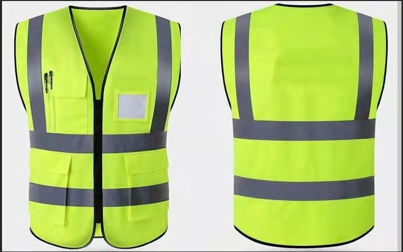 Ready Stock High Visibility Construction Work Vest with Pockets and Zipper Custom Reflective Safety Vest with logo