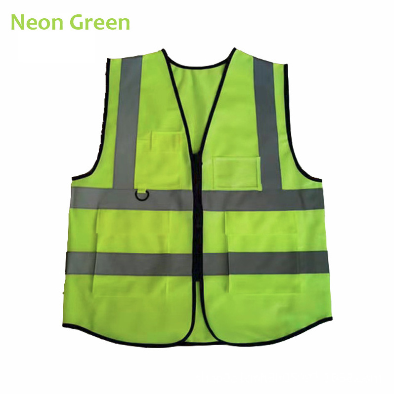 Ready Stock High Visibility Construction Work Vest with Pockets and Zipper Custom Reflective Safety Vest with logo