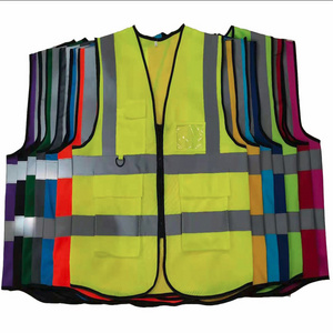 Ready Stock High Visibility Construction Work Vest with Pockets and Zipper Custom Reflective Safety Vest with logo