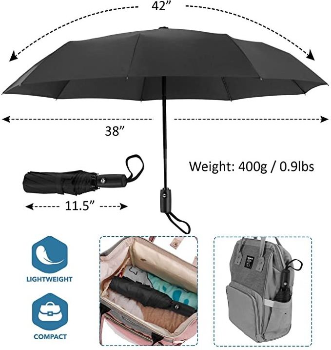 BST Custom Printed Windproof Portable Automatic Light Folding Rain Umbrella wholesale for Men and Women