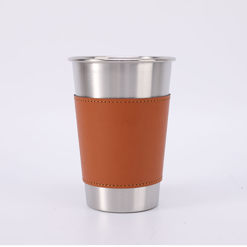 BST Outdoor stainless steel camping beer cup personalized shot glass portable whiskey shot glasses with leather case