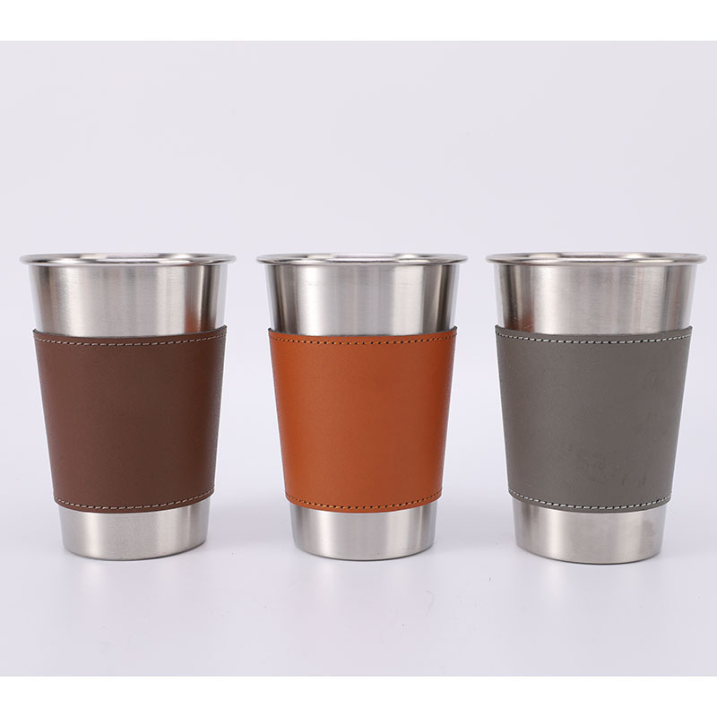 BST Outdoor stainless steel camping beer cup personalized shot glass portable whiskey shot glasses with leather case