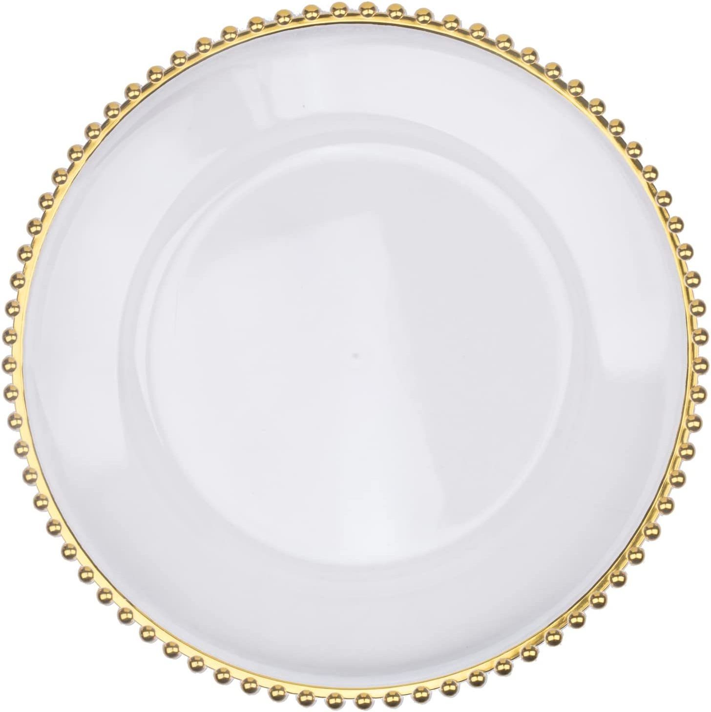 BST Round 13 inch wholesale clear glass acrylic gold beaded charger plates wedding decoration for party dinner plate