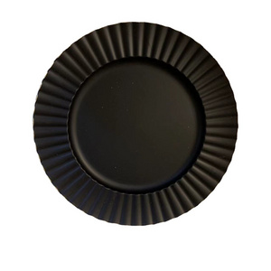 BST Scalloped 13 inch matte black plastic charger plates for Parties, Dinner, Weddings and events