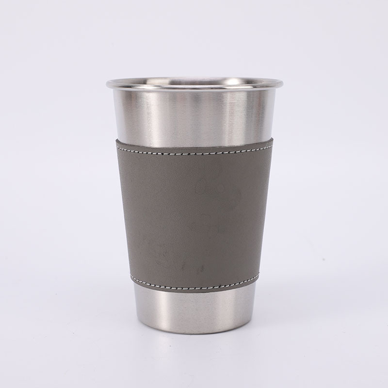 BST Outdoor stainless steel camping beer cup personalized shot glass portable whiskey shot glasses with leather case