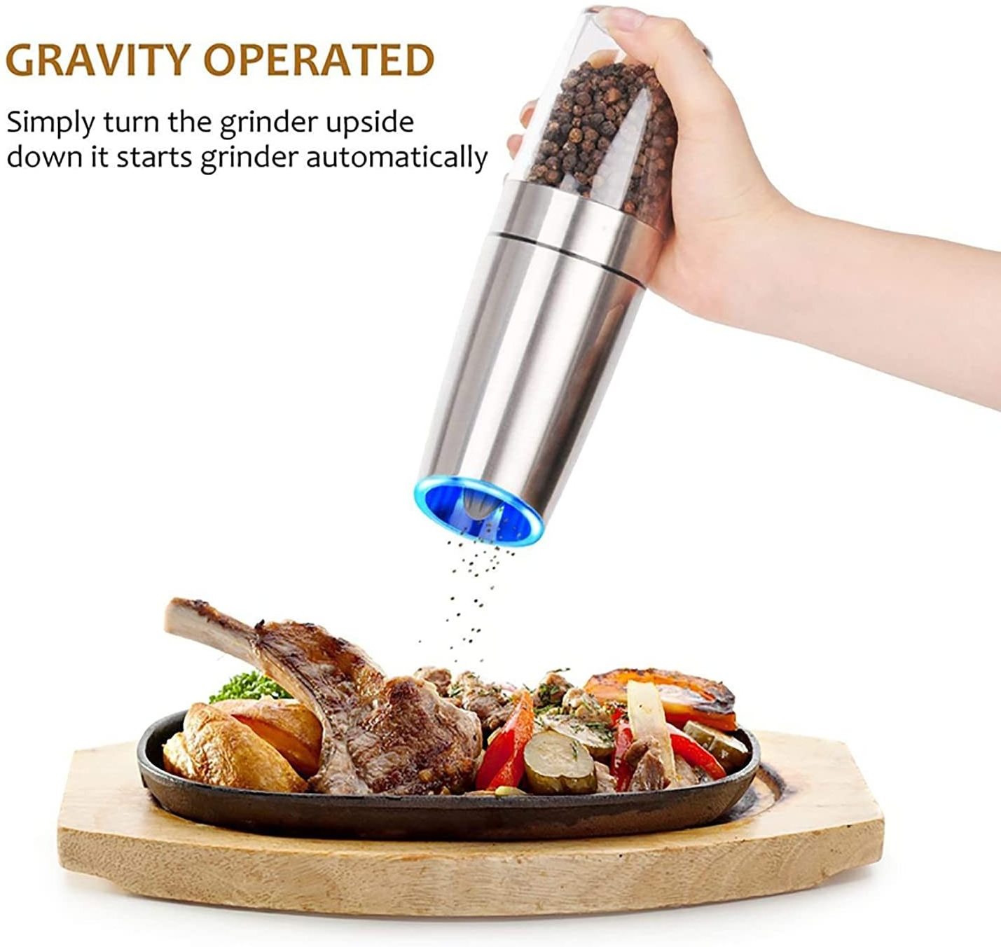 BST Automatic pepper mill salt grinder electric pepper and salt grinder set with blue LED