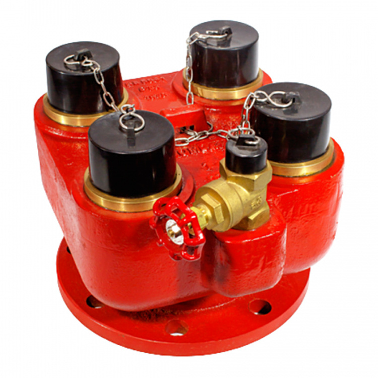 Supplier Fire Hydrant Valve Flange PN16 Outlet 4 Way Inlet Breeching Valve For Dry Riser