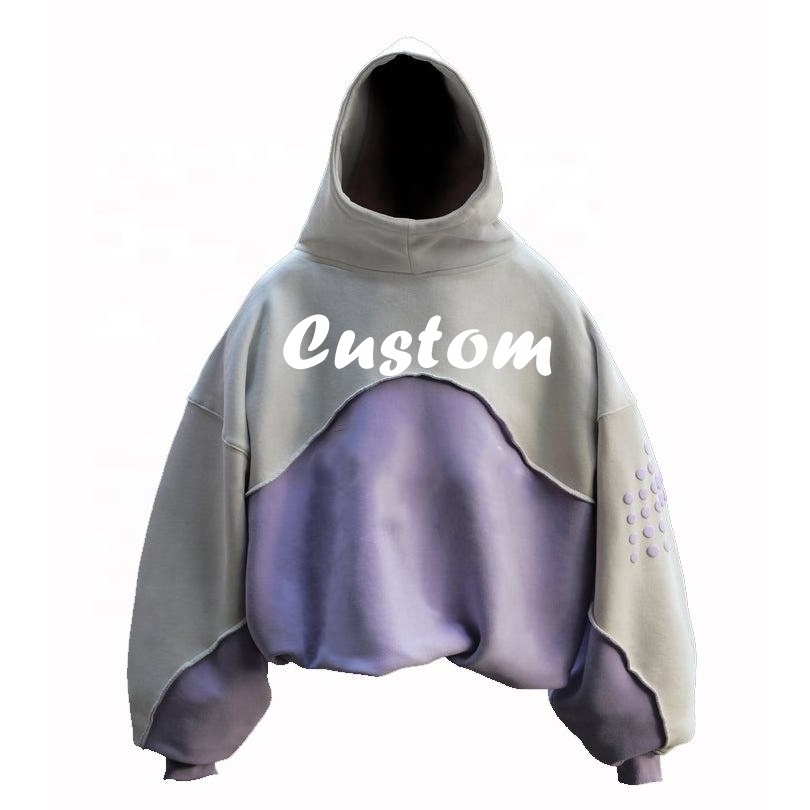 Custom High Quality Streetwear Oversized Man Pullover Sweatshirt No Draw Strings Blank Contract Color Cropped Hoodies Men